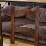 Set of 4 chairs in elm and straw by Aranjou 1950s