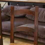 Set of 4 chairs in elm and straw by Aranjou 1950s