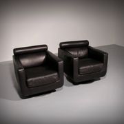 Italian modern leather swivel lounge chair steel by Natuzzi, Italy 1970