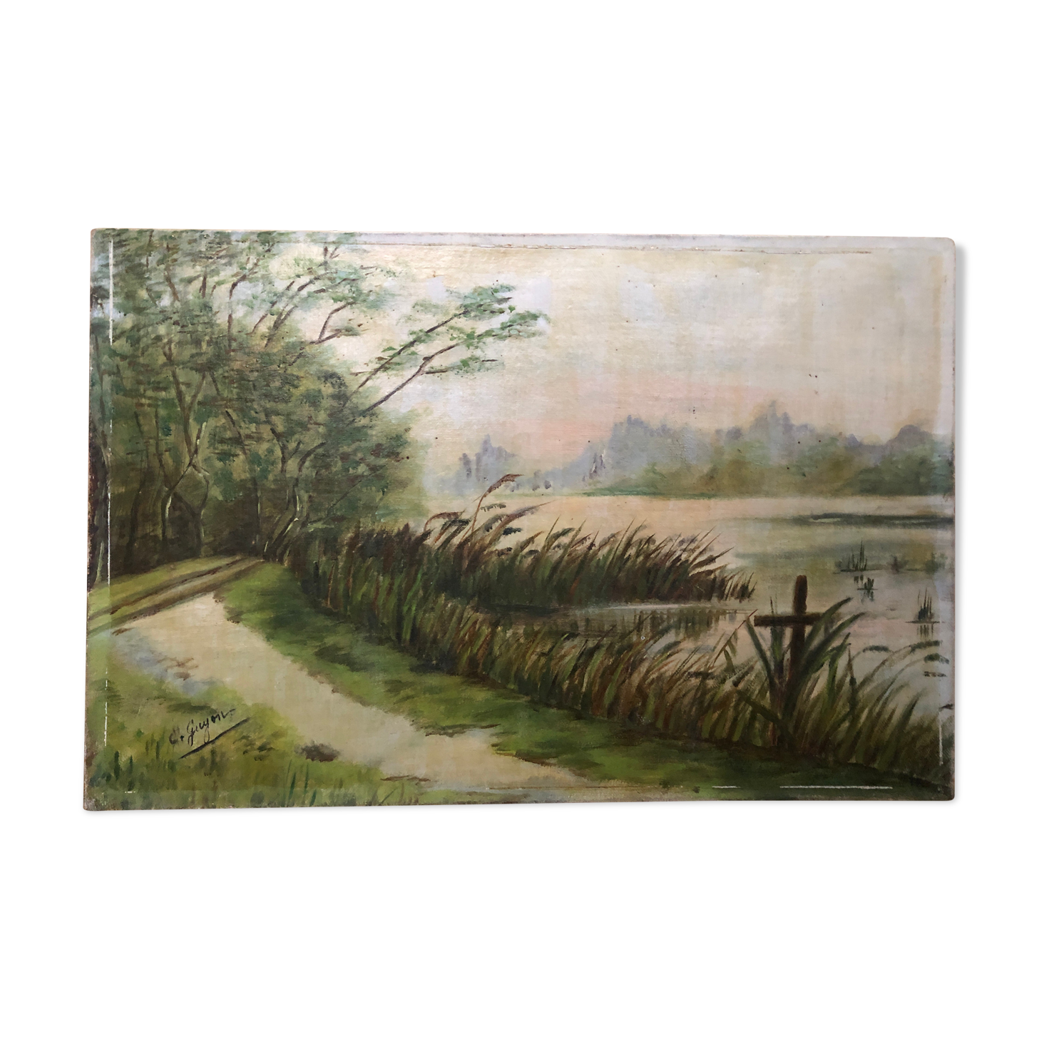 Old painting oil on canvas C. Guyon Campaign XIXth Vintage