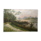 Old painting oil on canvas C. Guyon Campaign XIXth Vintage