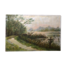 Ancien tableau huile sur toile C. Guyon campagne XlXeme vintage