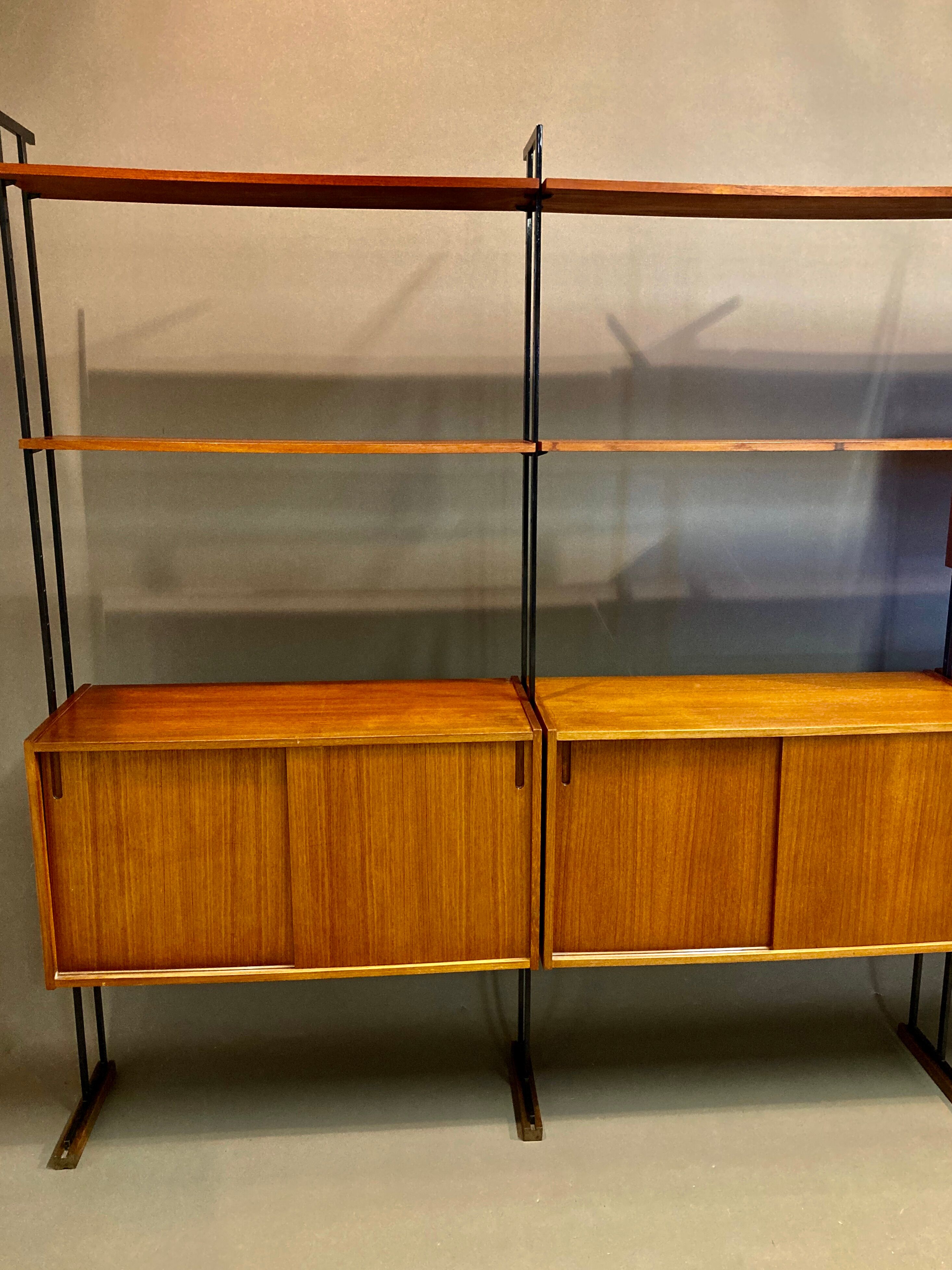 Flexible shelf teak and metal design scandinavian 1950