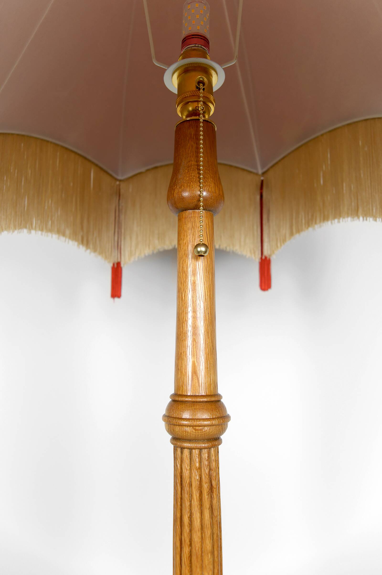Important Art Deco carved oak floor lamp, France, circa 1920