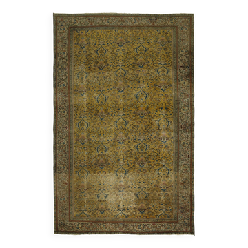 Tapis Turc Vintage Anatolien 186x283 cm Floral Laine Marron Bleu