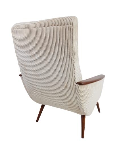 Vintage off white textile easy chair teak