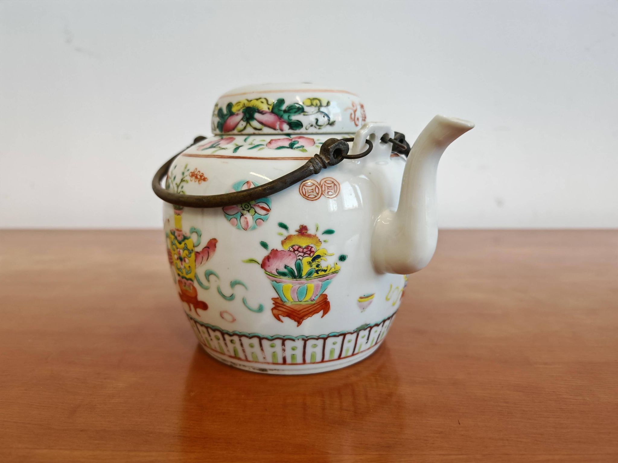 Antique porcelain teapot hand-painted, 1920s