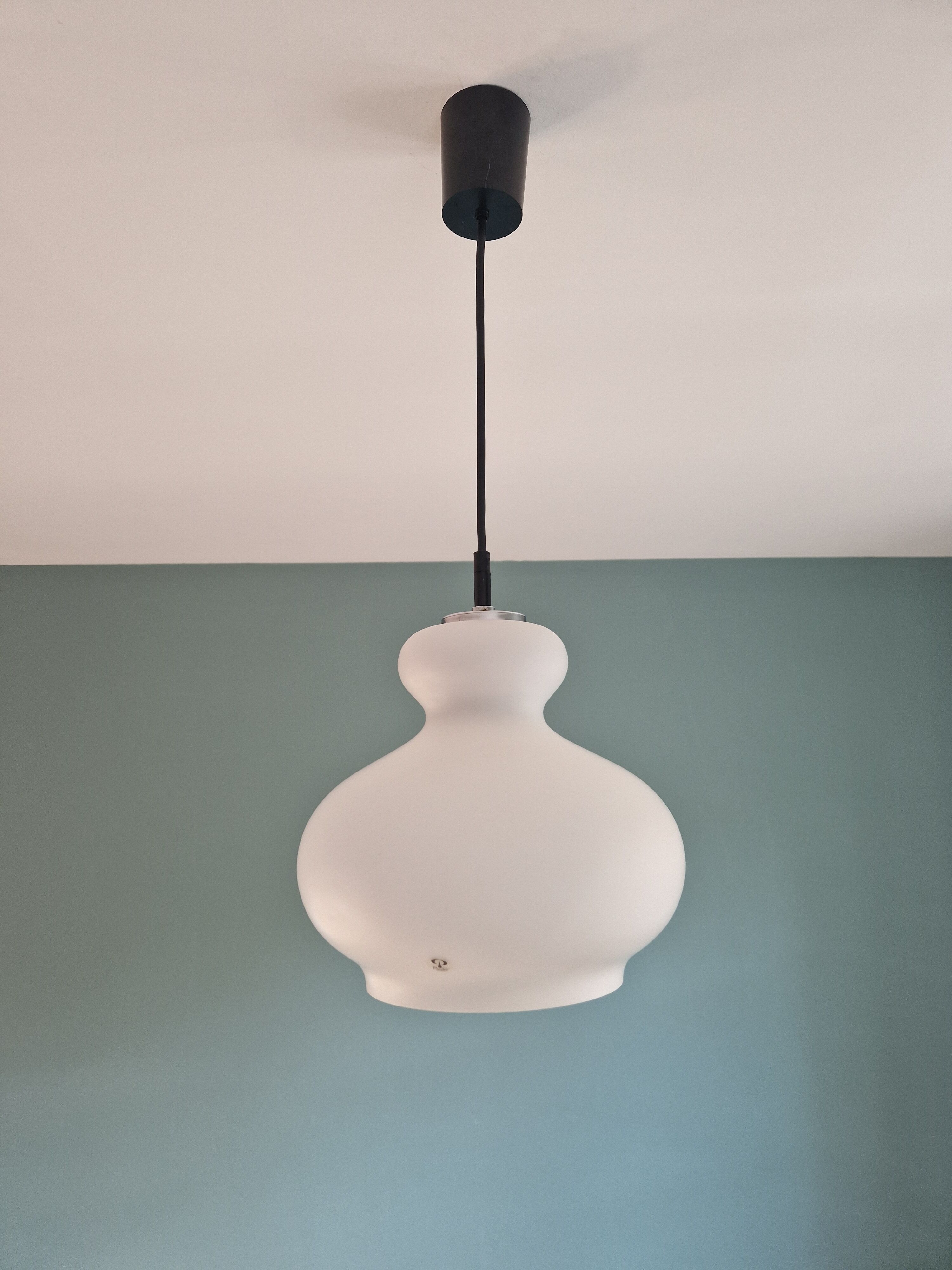 White opaline pendant lamp, Peill & Putzler, 70s