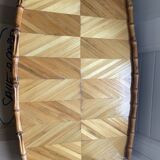 Vintage bamboo and marquetry tray