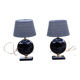 Pair of 70s designer lamps in black ceramic and gold metal