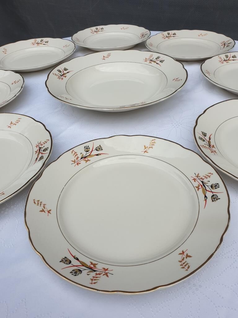 Set 8 plates and dish Villeroy & Boch Mettlach tulips 1940