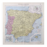 Spain and Portugal vintage map 43x43cm from 1950
