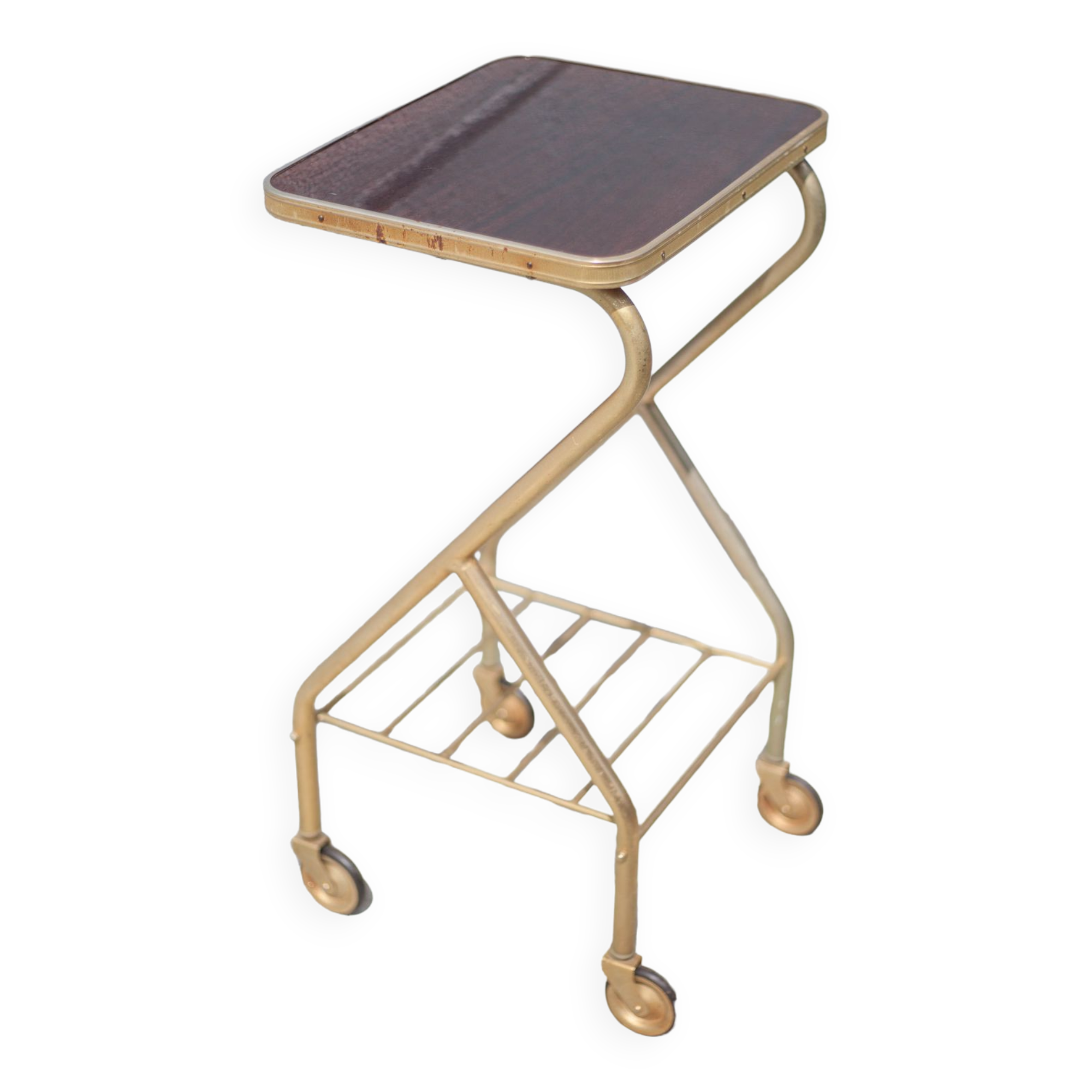 Metal wheeled tray with formica top, vintage wheeled cabinet, vintage side table
