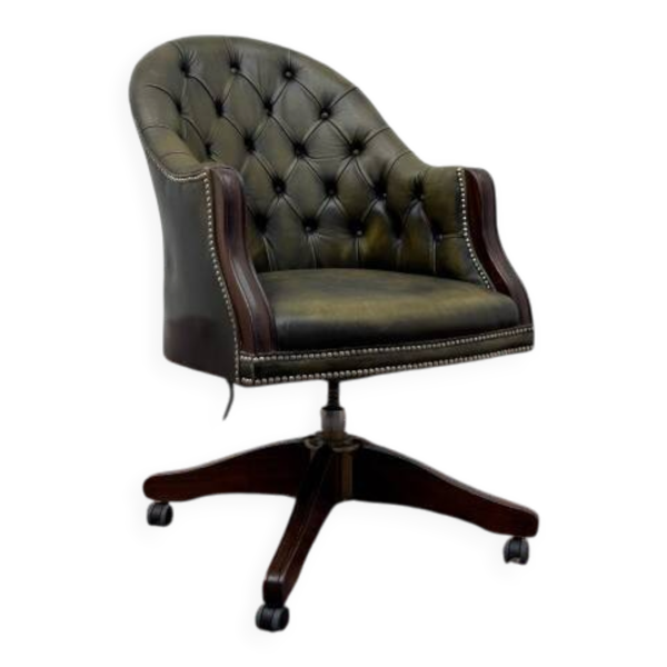 Chaise de bureau Chesterfield verte pour directeur