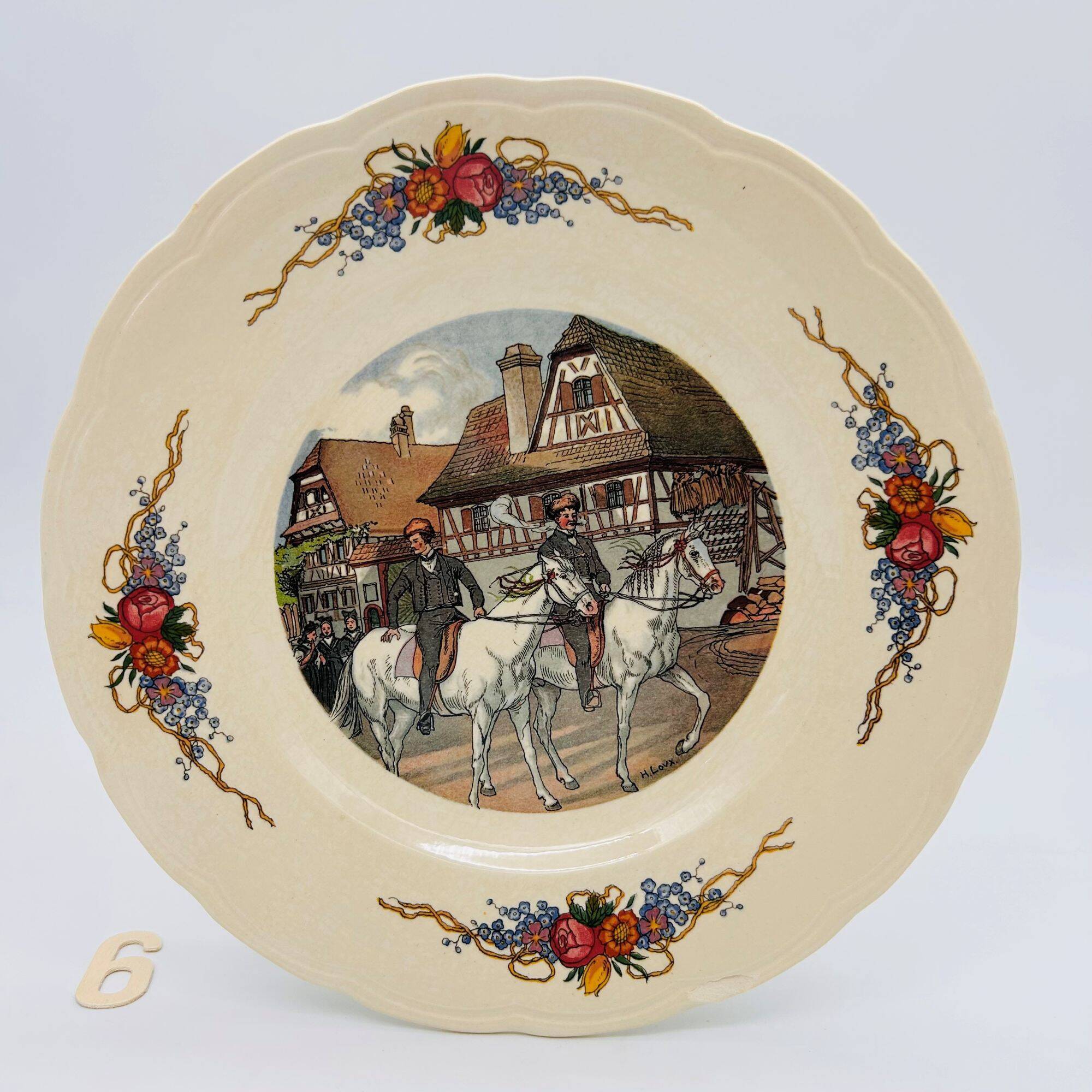 6 flat plates "Obernai" from the Sarreguemines pottery.