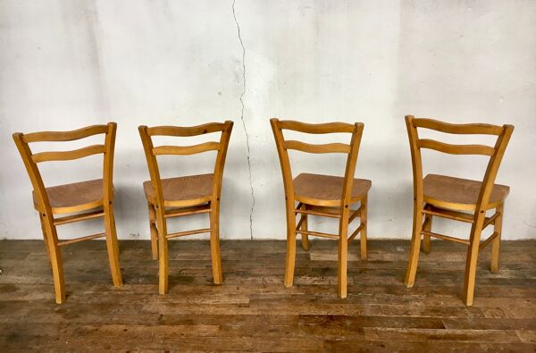 Série 4 chaises en bois troquet bistrot 1950