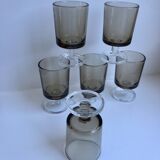 Set of 5 glasses with liqueur smoked glass design 70s