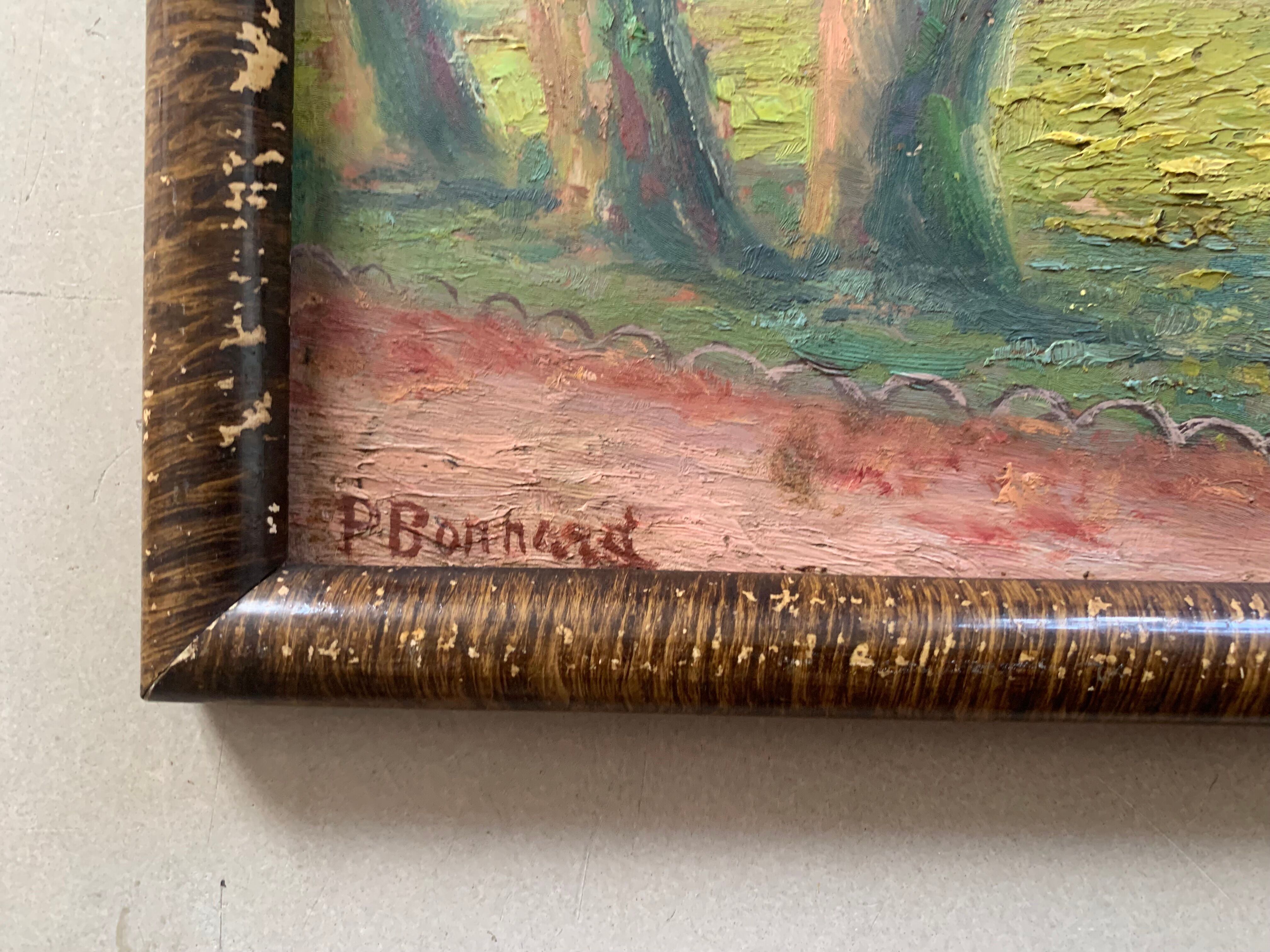 Old painting, oil on cardboard signed