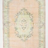Soft Peach Muted Wool Vintage Rug For Home Decor, 184x292 Cm