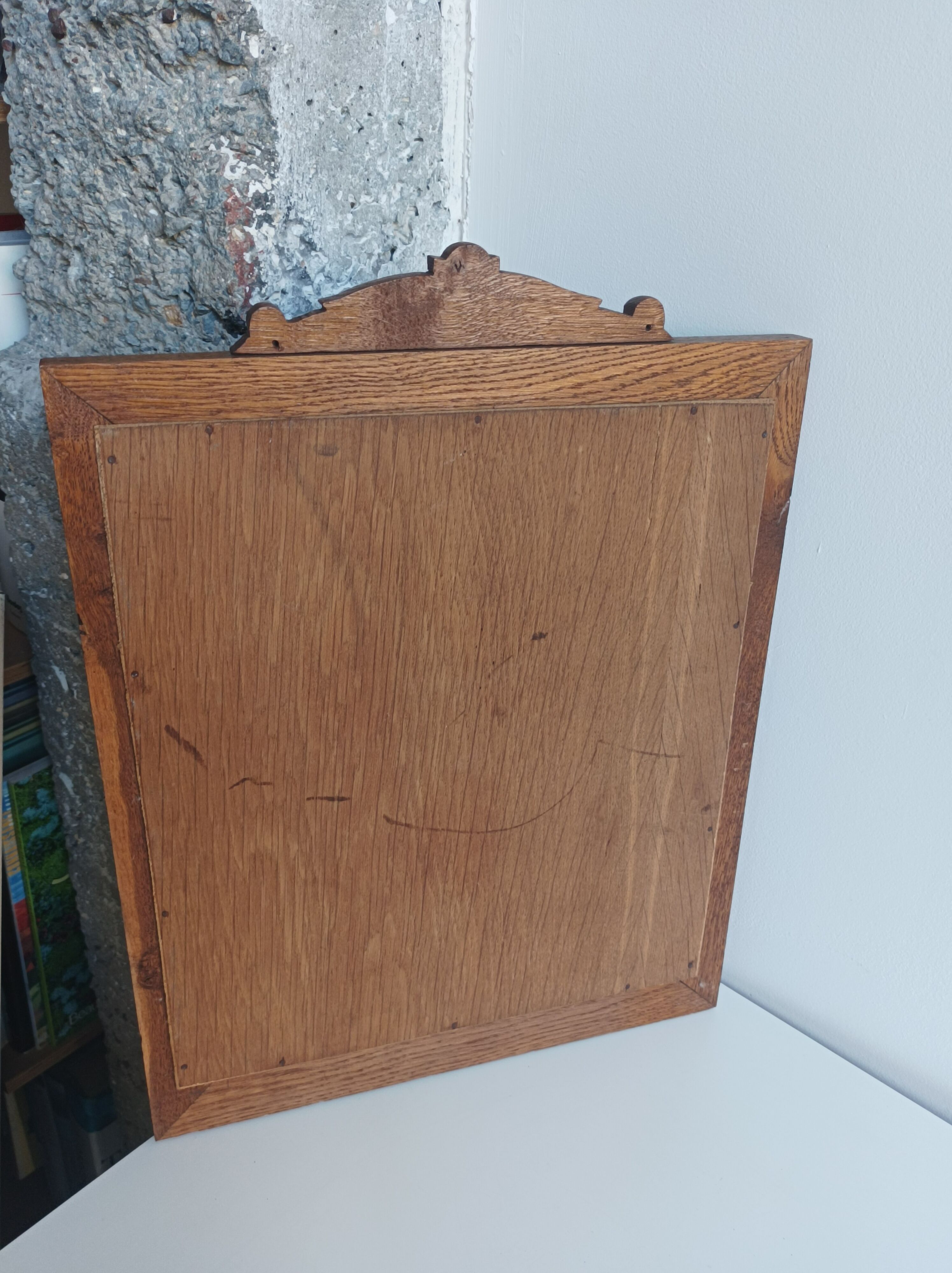 Antique bevelled mirror & carved wooden frame