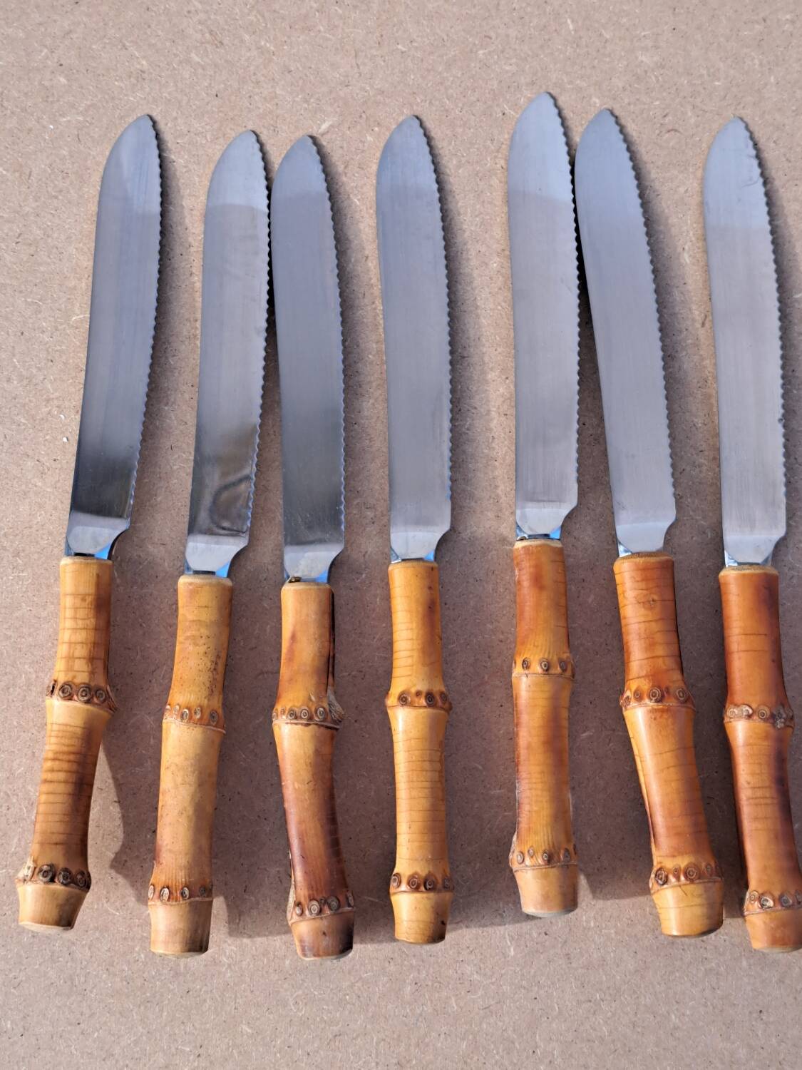 9 vintage bamboo handle knives