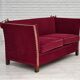 1970s, Danish 2-seater "Spanish" drop arm sofa, red furniture velour.