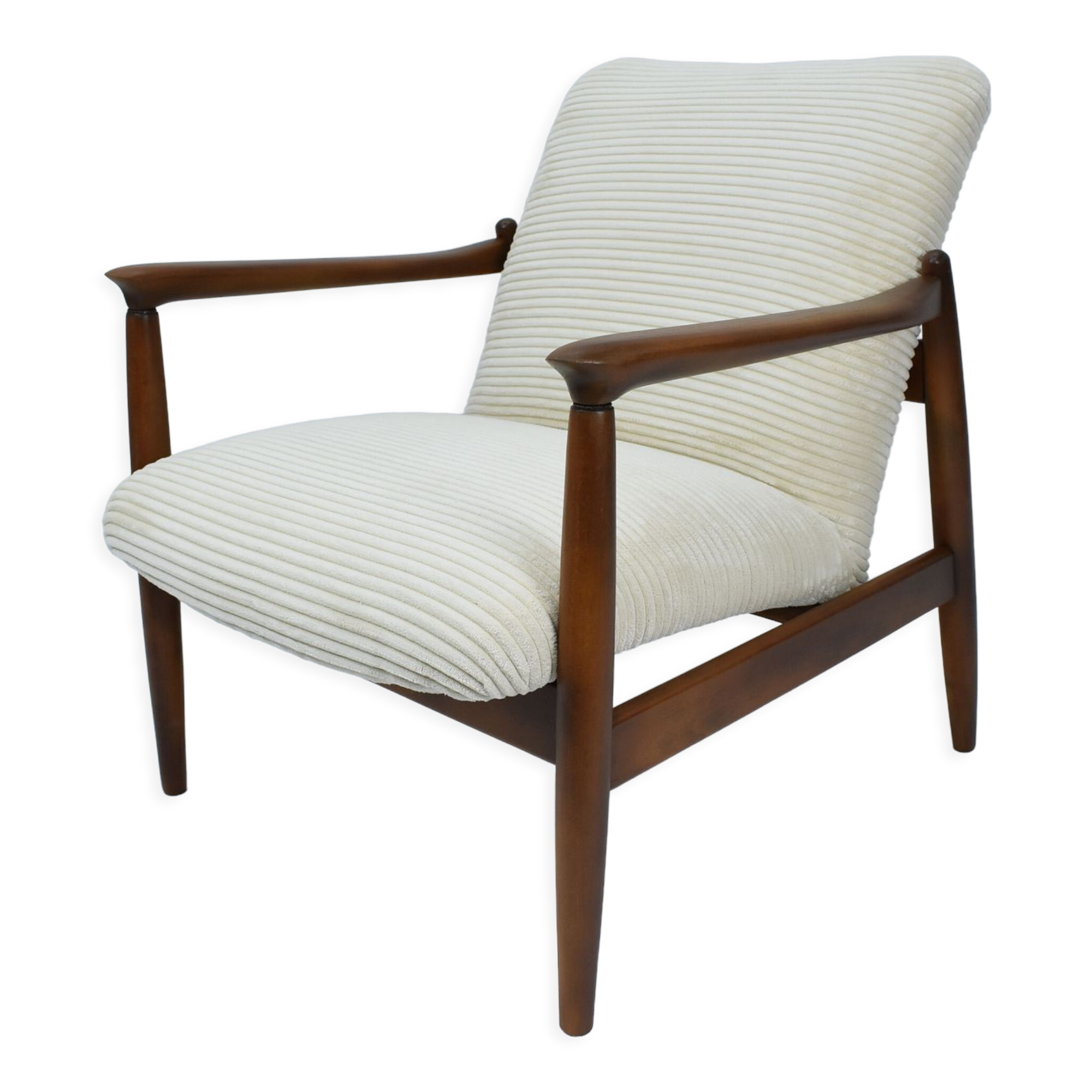 Fauteuil vintage entièrement restauré designer E.Homa, années 60, Cordon beige