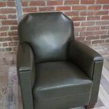 Art Deco club armchair in skai and wood