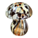 Mosaic glass mushroom lamp in black, white, and amber.
