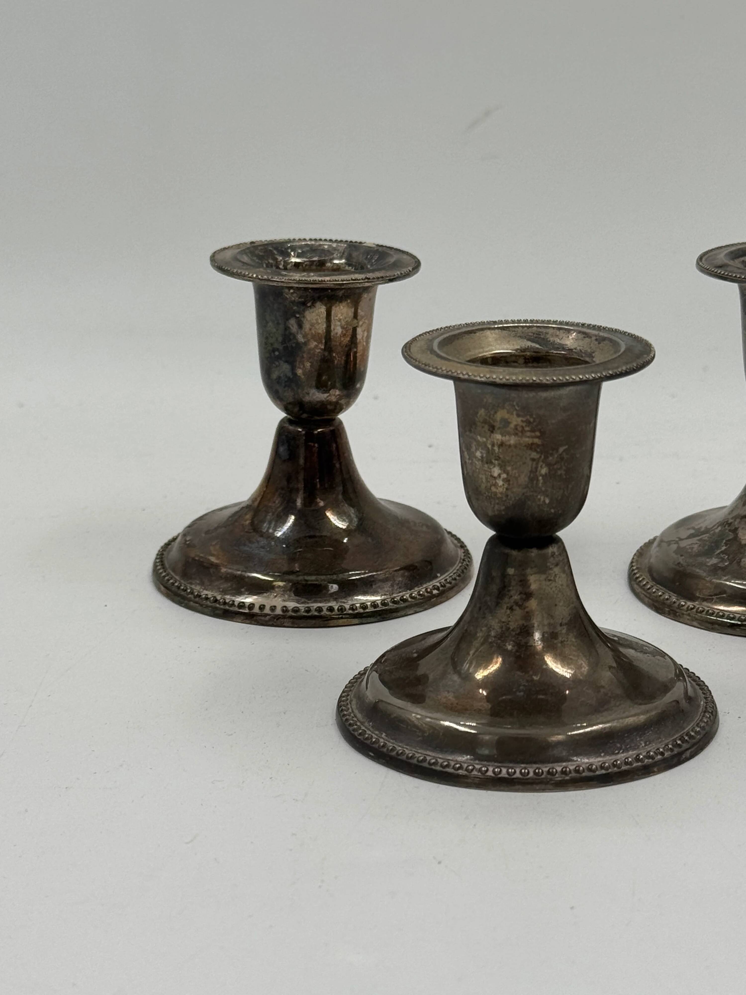 Set of 3 vintage silver-plated candle holders