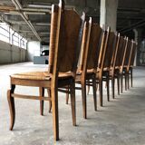 Dining chairs with rush made of oak wood, France 1950s, Set of 6