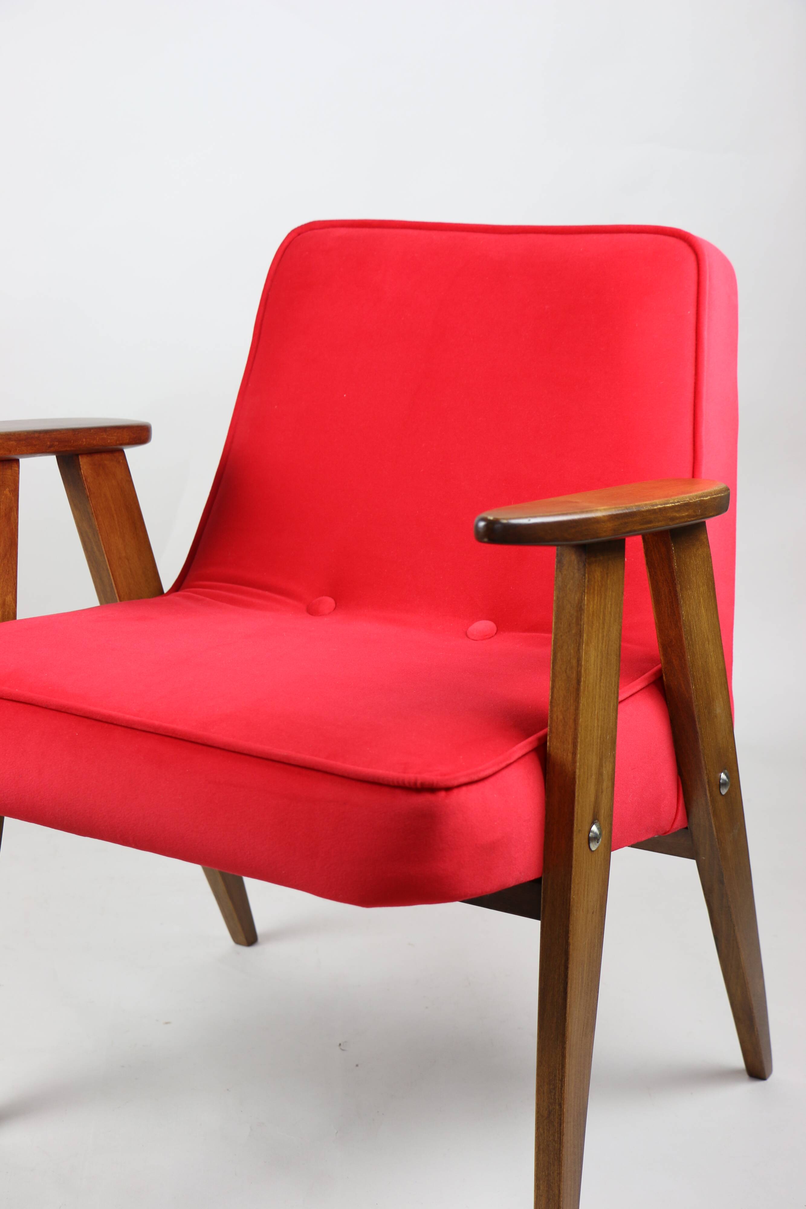 Red Velvet 366 Lounge Chair by Józef Chierowski, 1970s