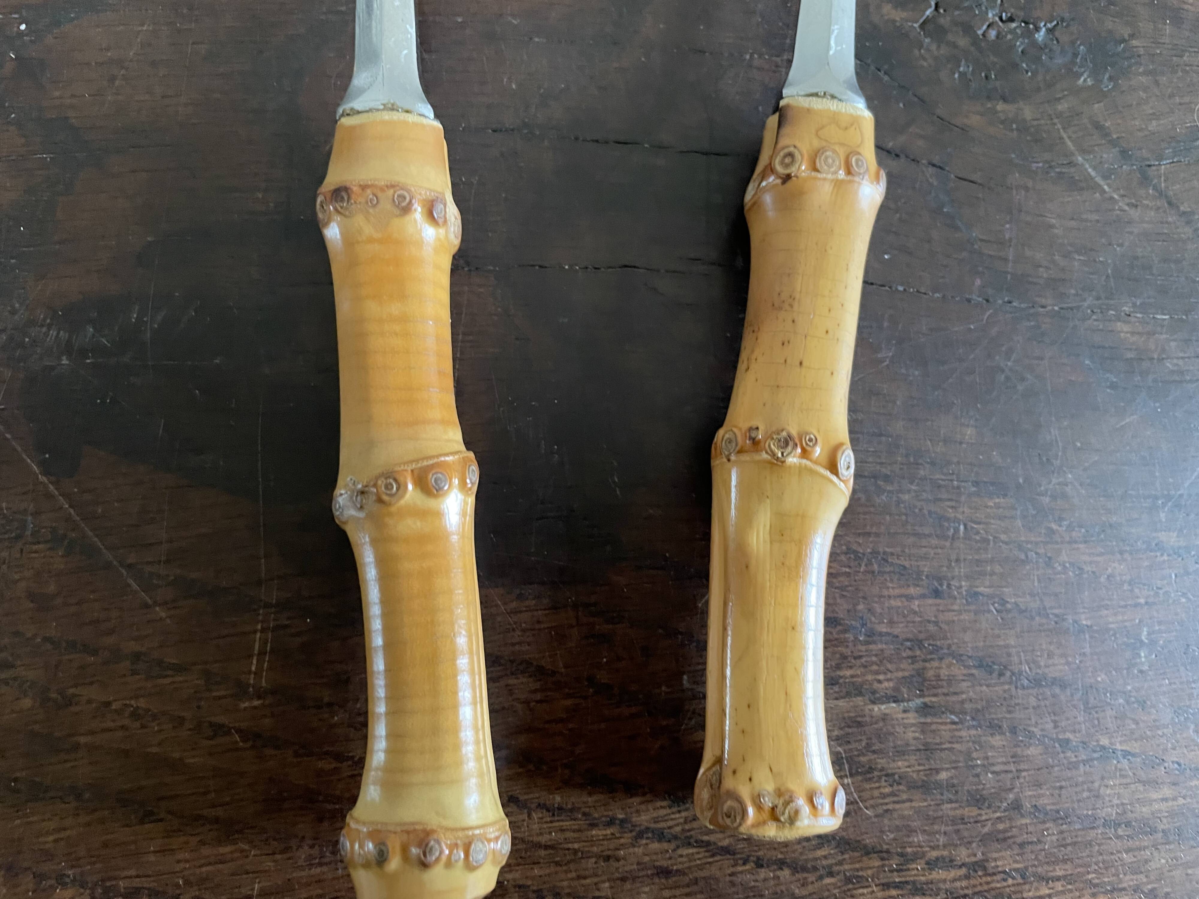 Serving cutlery with bamboo and stainless steel handles