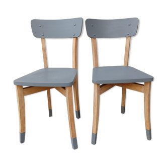 Pair of wooden & grey bistro chairs