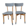 Pair of wooden & grey bistro chairs