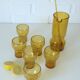 Vintage Amber Crackle Glass Shot Glass Set Mid Century Modern Barware