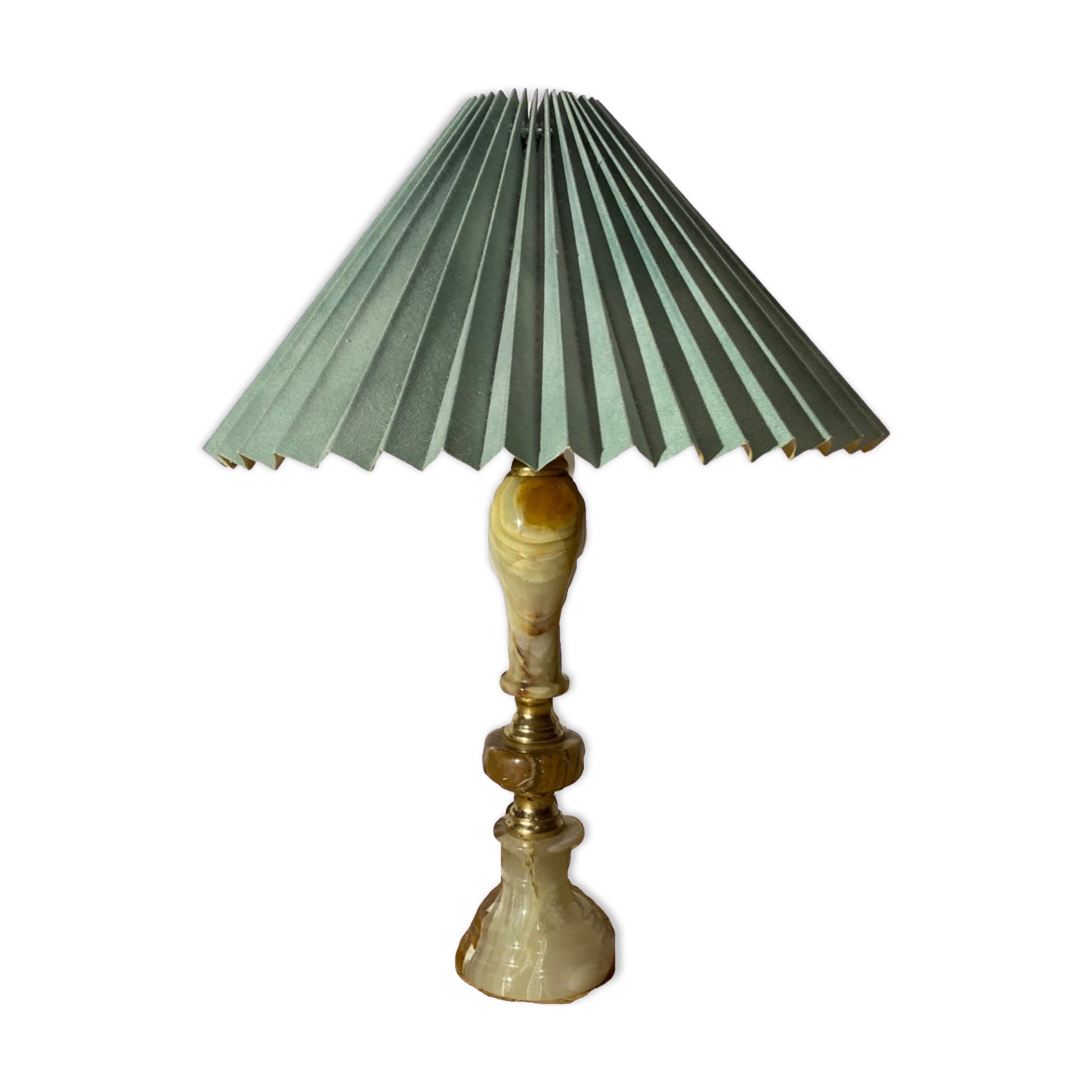 60s Green Marble Table Lamp From Denmark | Vintage Desk Lamp Green Marble With Brass Mid-Century