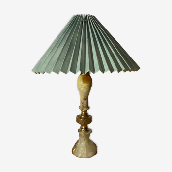 60s Green Marble Table Lamp From Denmark | Vintage Desk Lamp Green Marble With Brass Mid-Century