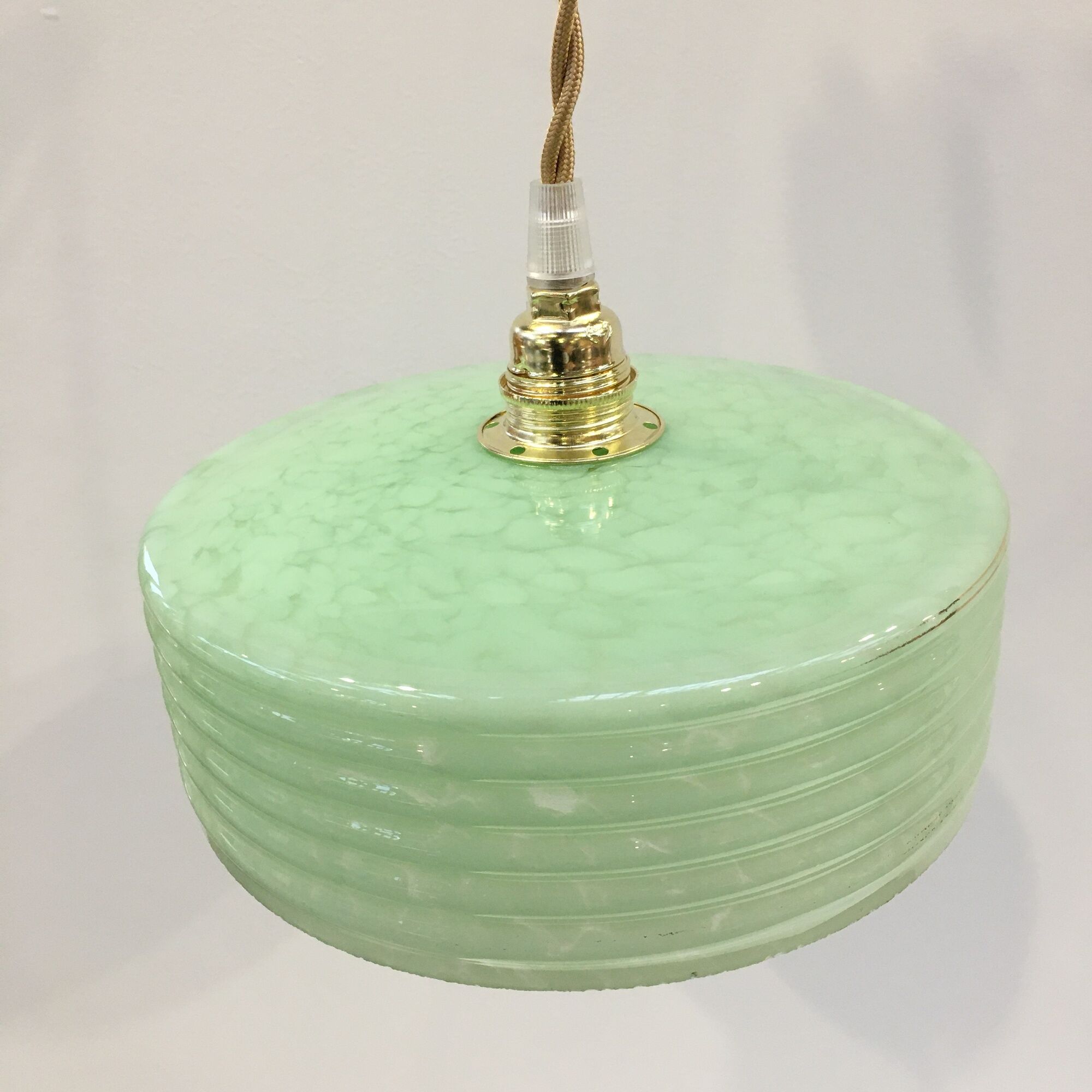 Pair of Art Deco pendant lamps in green Clichy glass