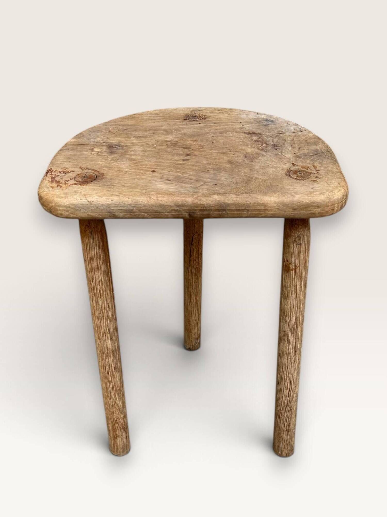 Tripod half-moon stool in solid oak, 1950