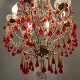 Vintage italian murano glass crystal macaroni beaded chandelier, 1950s
