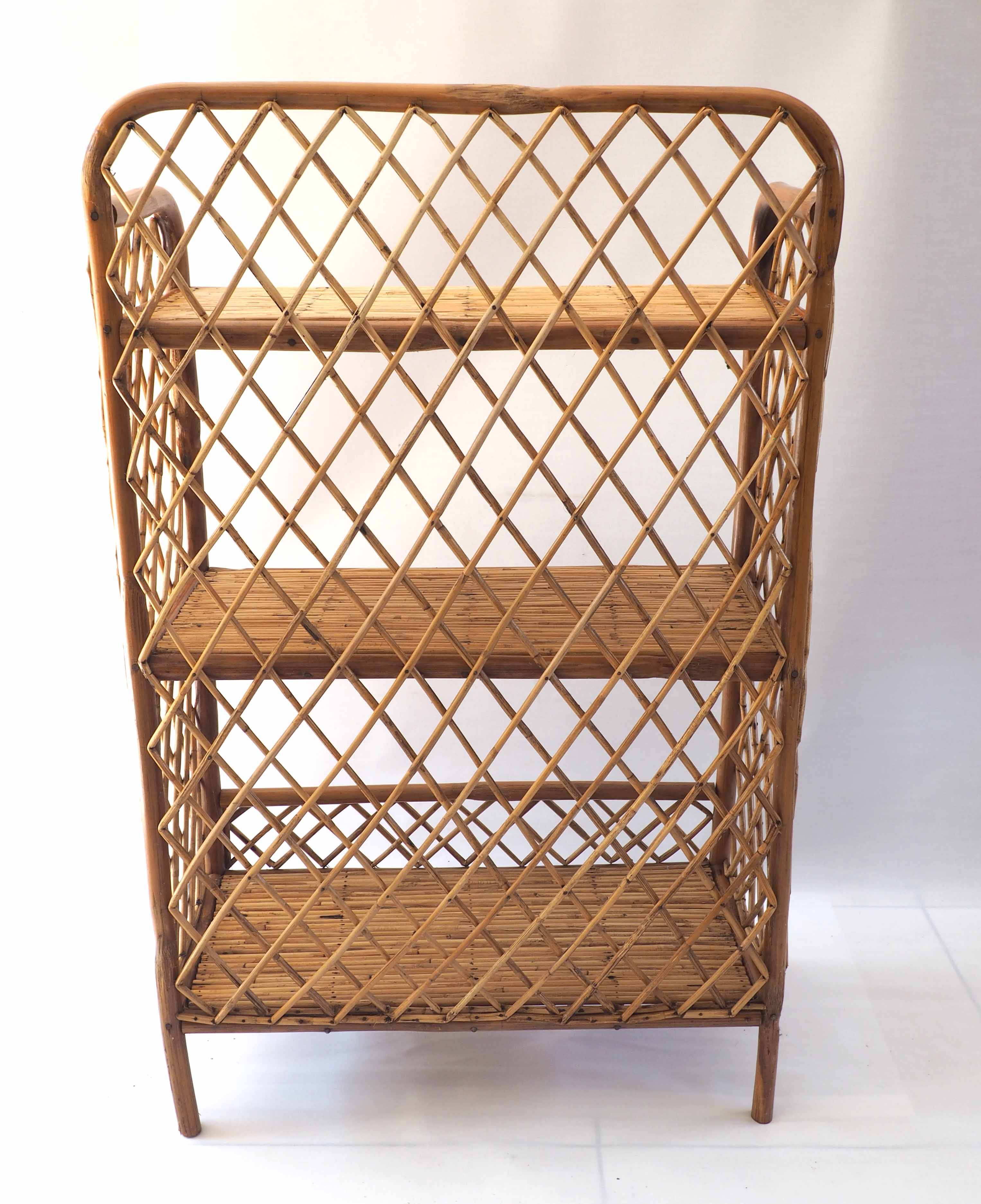 Rattan cross-braced bookcase shelf