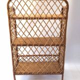 Rattan cross-braced bookcase shelf