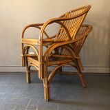 Duo of rattan armchairs with cushions