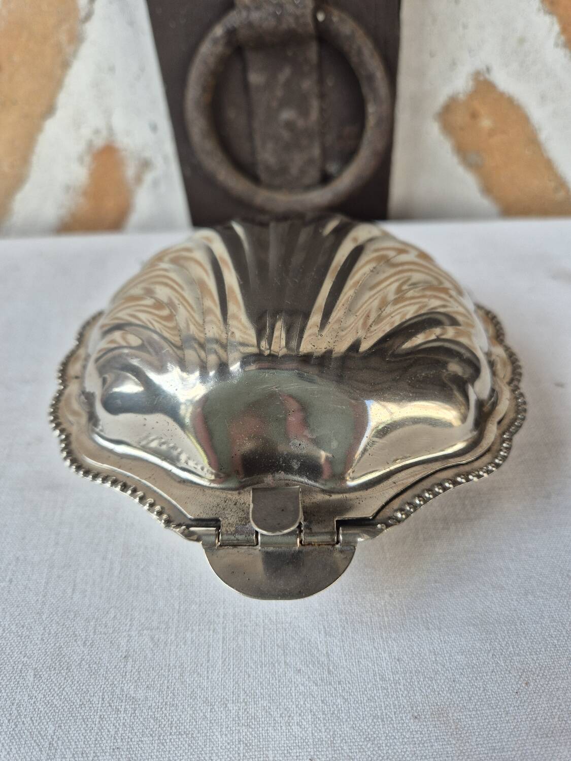 Silver-plated shell butter dish