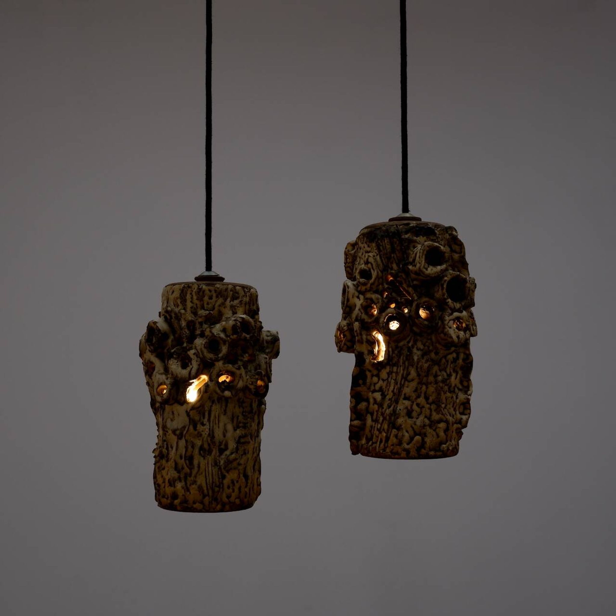 Sculptural ceramic pendant lamps by Bodil Marie Nielsen
