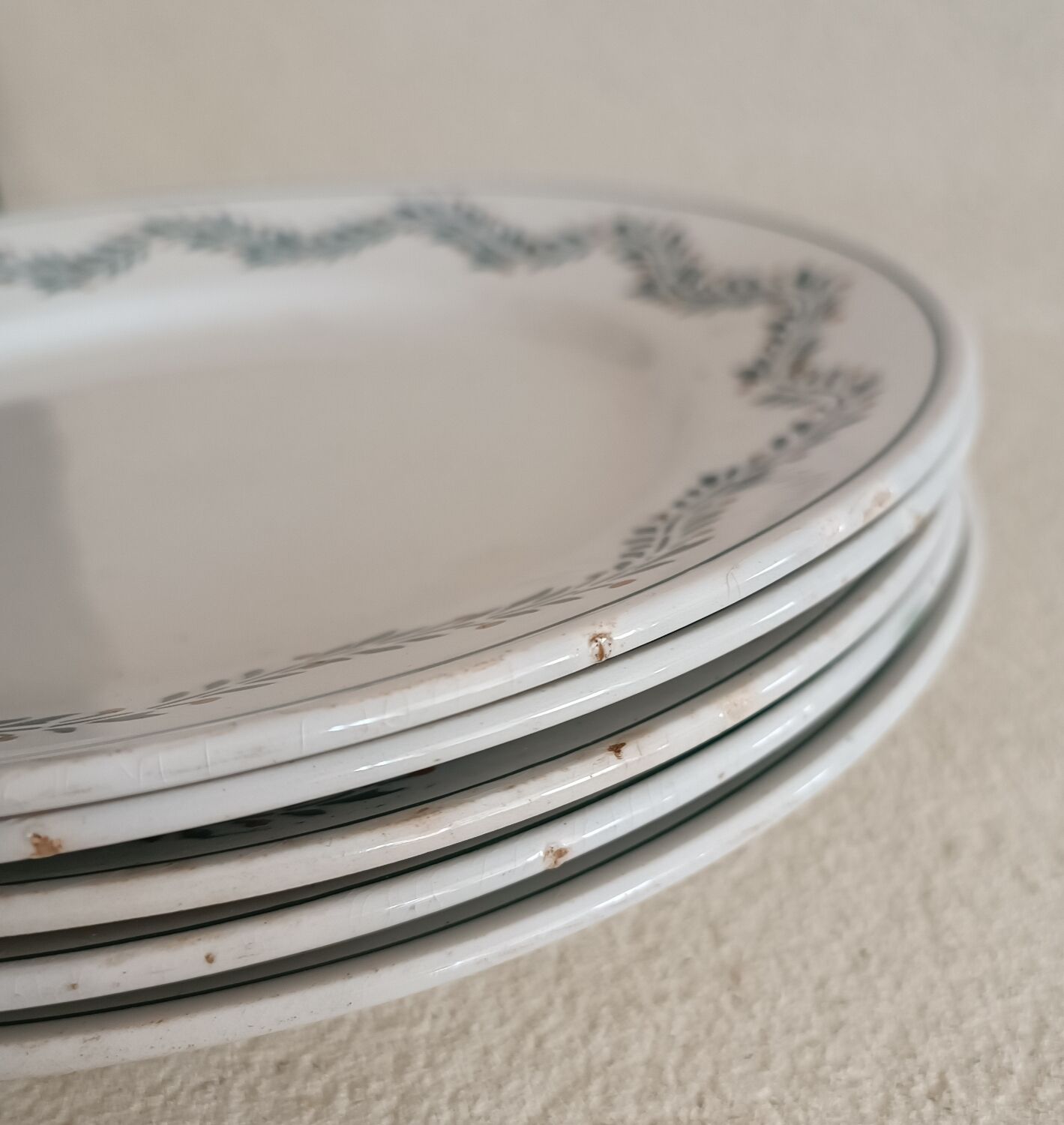 Set of five Longwy iron earth plates