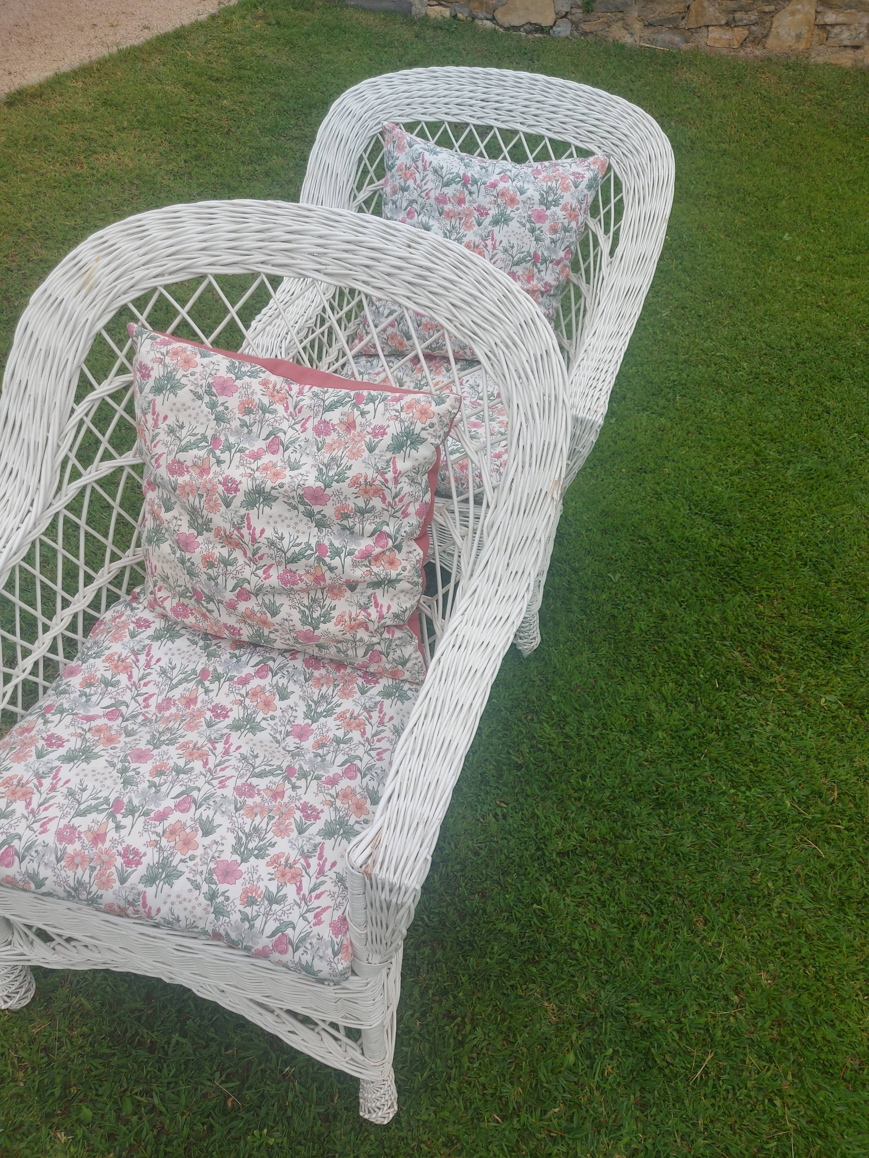Rattan armchairs, white lacquered