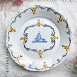 Antique French Earthenware Plate 18th Century NEVERS Landscape Motif