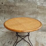 Vintage round table bamboo with iron base 105 cm
